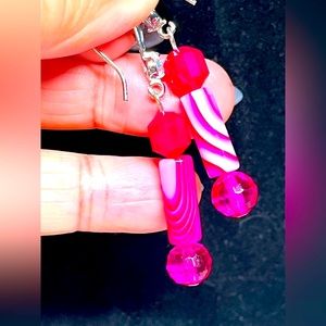 Genuine striped agates and hexagon agates in silver earrings